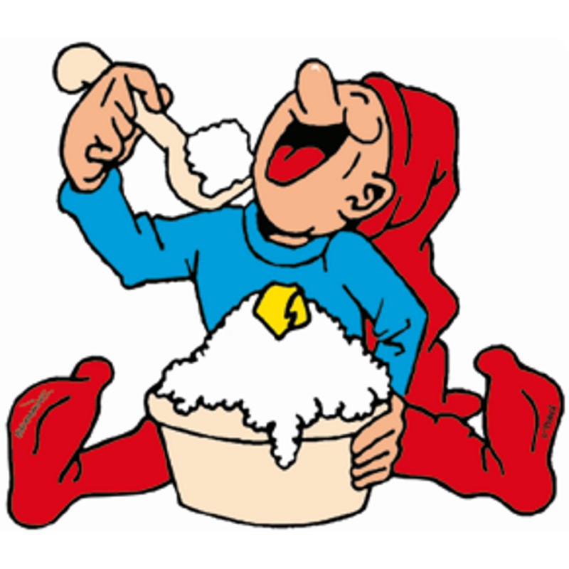 Kravlenisse Bramming Blå spiser risengrød - Udendørs