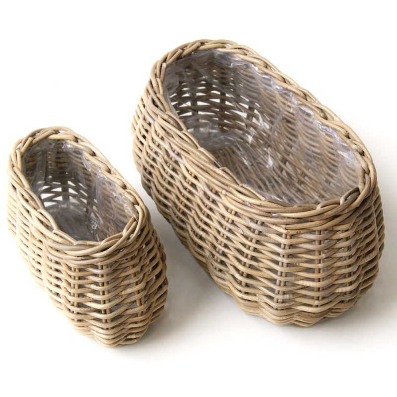 Sæt med 2 aflange potter i rattan