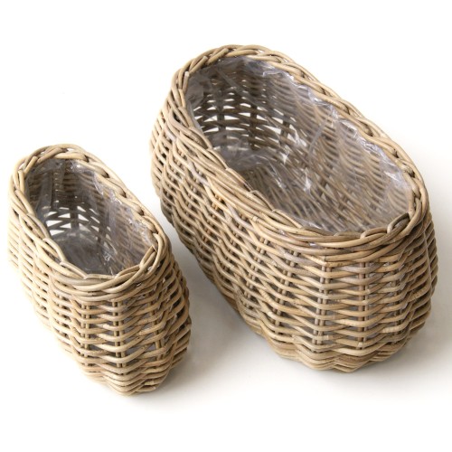 Sæt med 2 aflange potter i rattan