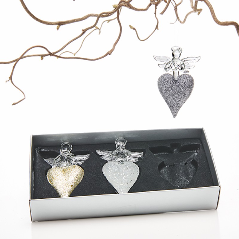 Engle på hjerte, ophæng - 3 stk