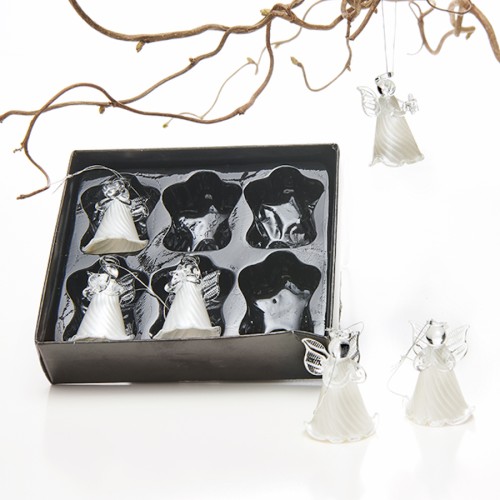 Engel i glas, sølv - 6 stk