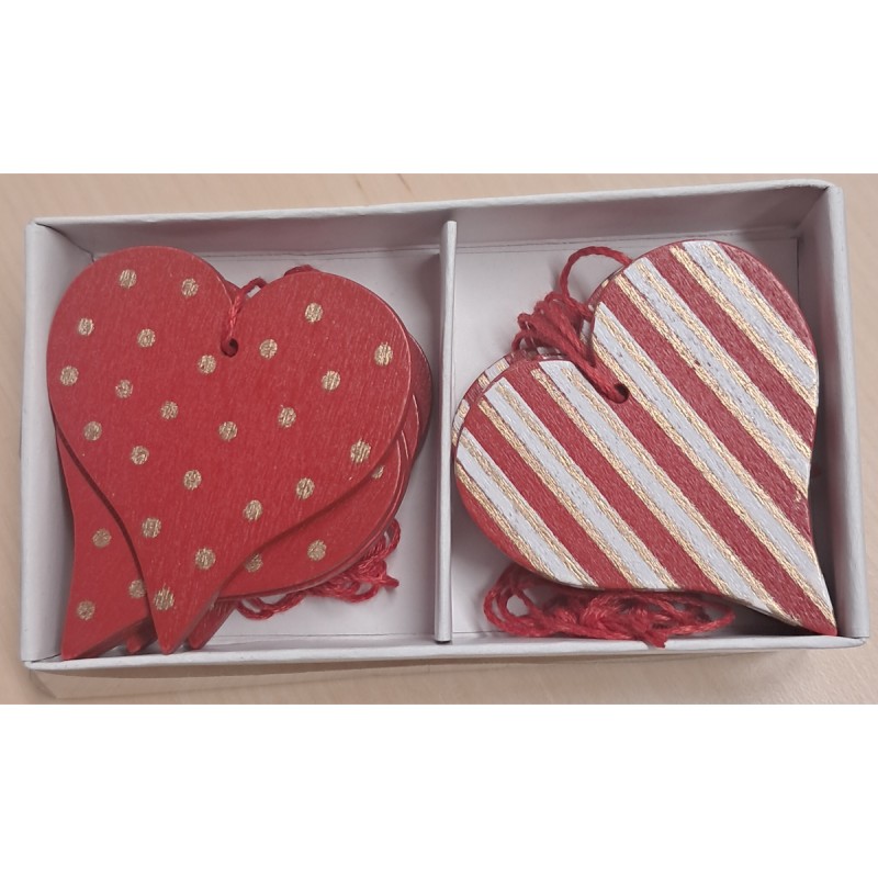 Træhjerter, røde med snor 12 stk