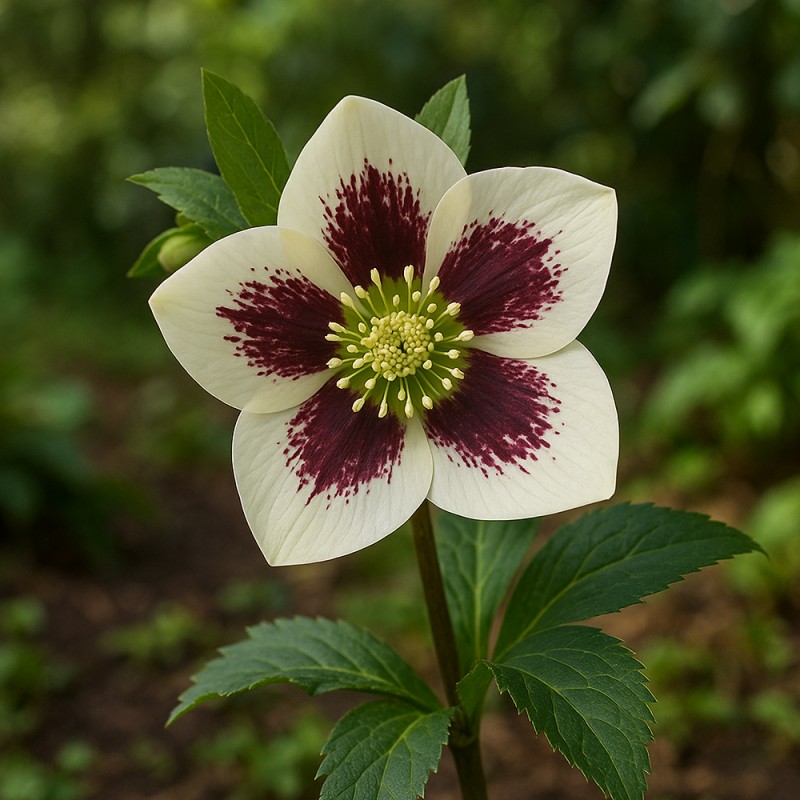 Påskeklokke Single White Dark Red Blotched - Helleborus orientalis Single White Dark Red Blotched