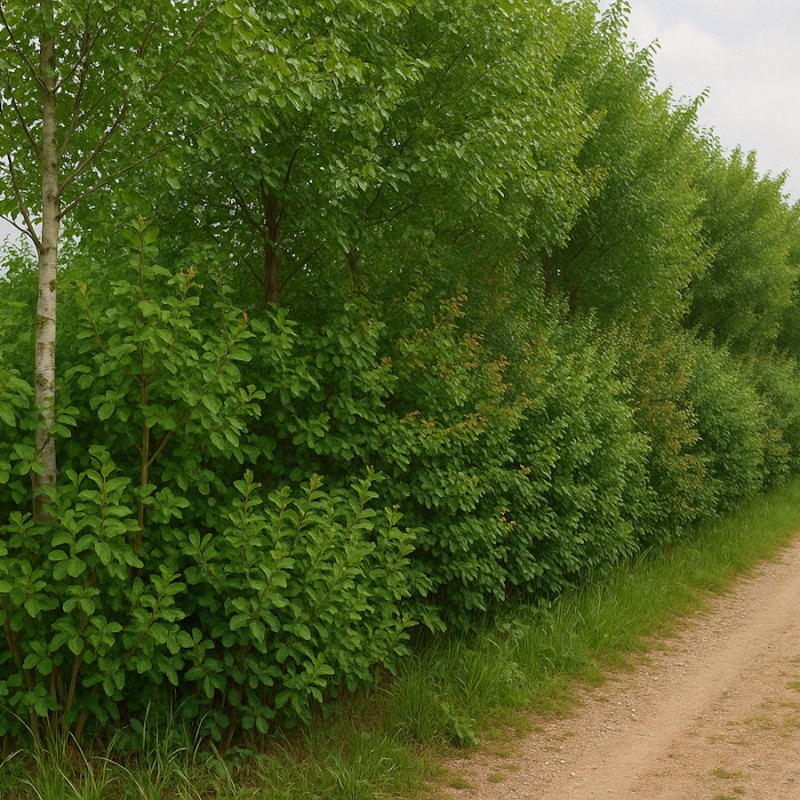Læhegn til fugtige jorde (Høj) 3 rækker a. 30 meter.