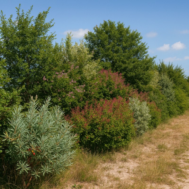 Læhegn til tørre og sandede jorde 3 rækker a. 30 meter.