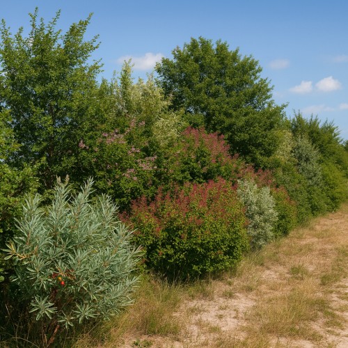 Læhegn til tørre og sandede jorde 3 rækker a. 30 meter.