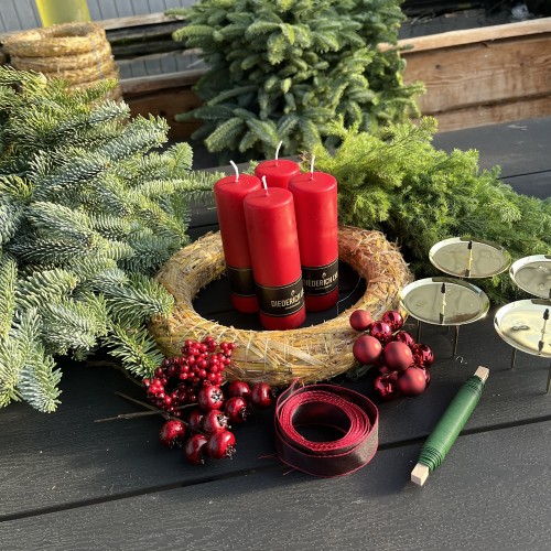 Bind-Selv Adventskrans - Klassisk rød