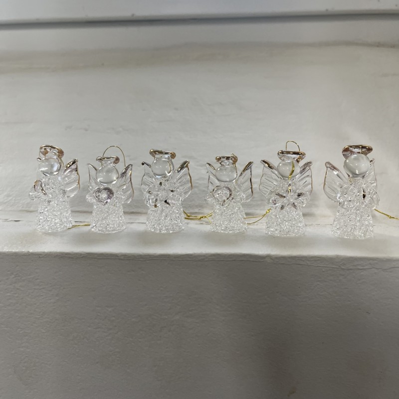 Glas engle med glorie til ophæng - 6 stk