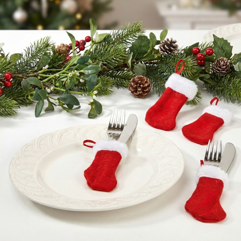 Mini julesokker til bestik - 4 stk