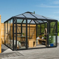 Fortuna Drivhus 10,2 m2 - Sort - 3mm hærdet glas - Polycarbonat Tag