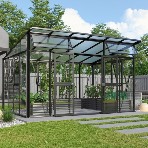 Aphrodite Drivhus 11,5 m2 - Sort - 3mm hærdet glas - Polycarbonat Tag