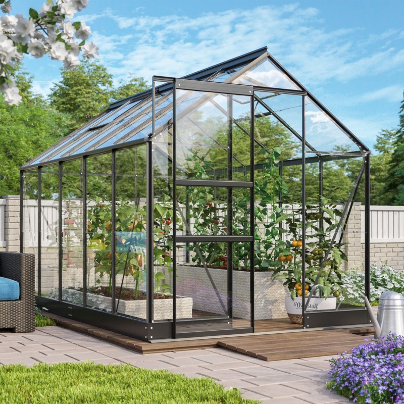 Apollo Drivhus 6,2 m2 - 3mm drivhusglas - Sort - Med sokkel