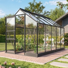 Apollo Drivhus 6,2 m2 - 3mm drivhusglas - Sort - Med sokkel