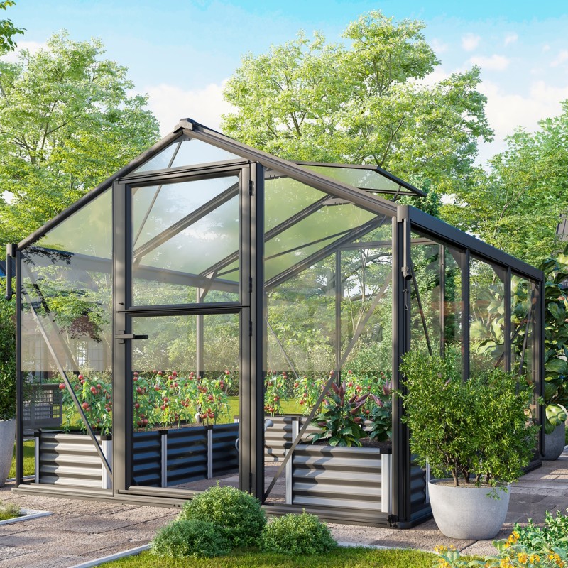 Deimos Drivhus 8,5 m2 - 3mm hærdet glas - Polycarbonat Tag