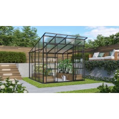 Freya Drivhus 7,6 m2 - Sort - 3mm hærdet glas - Polycarbonat Tag - Med Sokkel