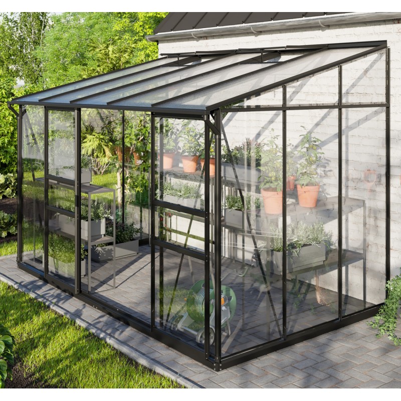 Ida Vægdrivhus 6,5 m2 - Sort - 3mm hærdet Glas - 6mm Polycarbonat Tag