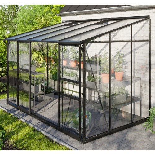 Ida Vægdrivhus 6,5 m2 - Sort - 3mm hærdet Glas - 6mm Polycarbonat Tag