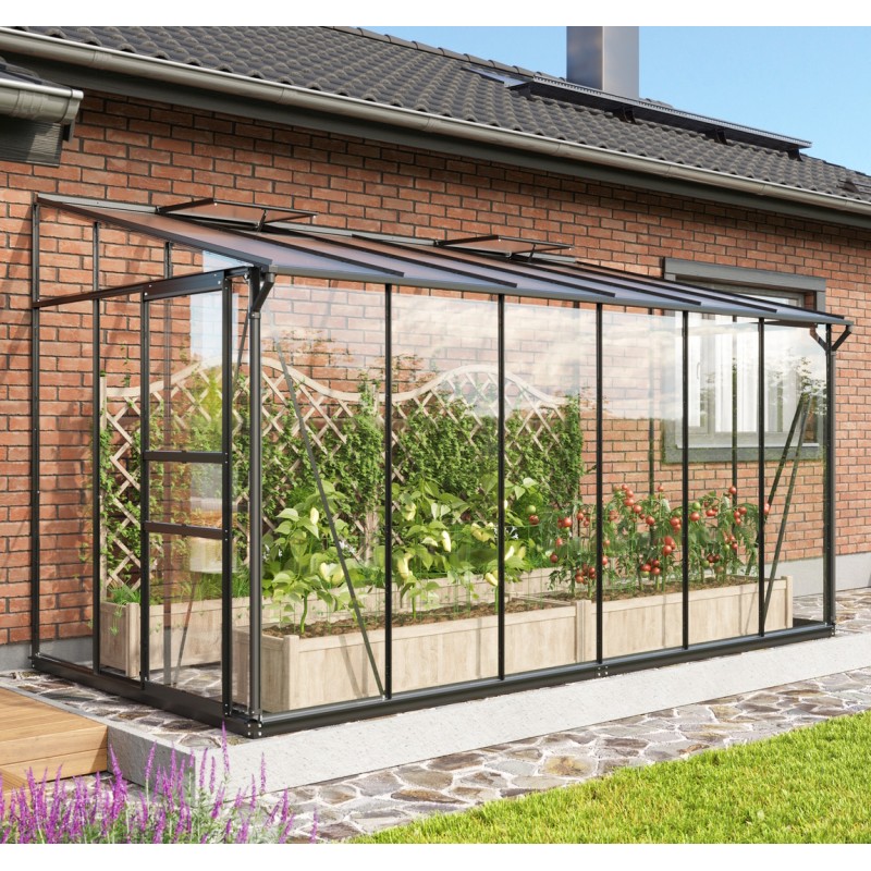 Ida Vægdrivhus 7,8 m2 - Sort - 3mm hærdet Glas - 6mm Polycarbonat Tag