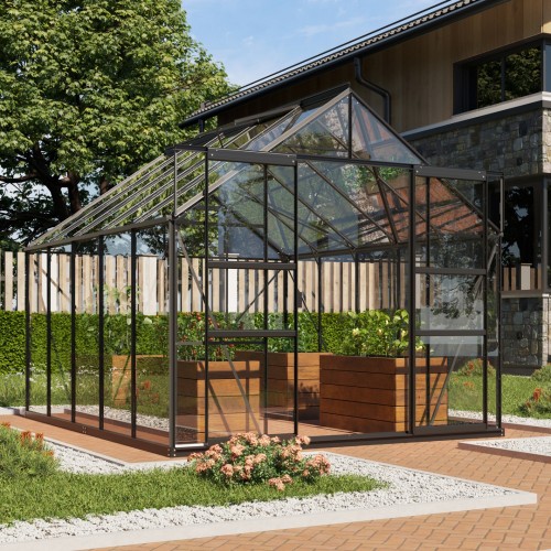 Mars Drivhus 8,3 m2 - Sort - 3mm Hærdet Glas