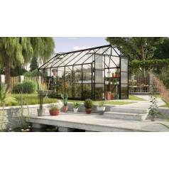 Phoenix Drivhus 11,5 m2 - Sort - 3mm Hærdet Glas - Med Sokkel