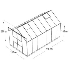 Phoenix Drivhus 11,5 m2 - Sort - 3mm Hærdet Glas - Med Sokkel