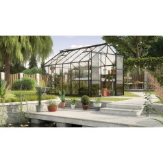 Phoenix Drivhus 9,9 m2 - Sort - 3mm Hærdet Glas - Med Sokkel