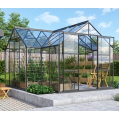 Sirius Drivhus 13 m2 - Sort - 3mm Hærdet Glas - Med Sokkel