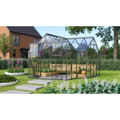 Sirius Drivhus 13 m2 - Sort - 3mm Hærdet Glas - Med Sokkel