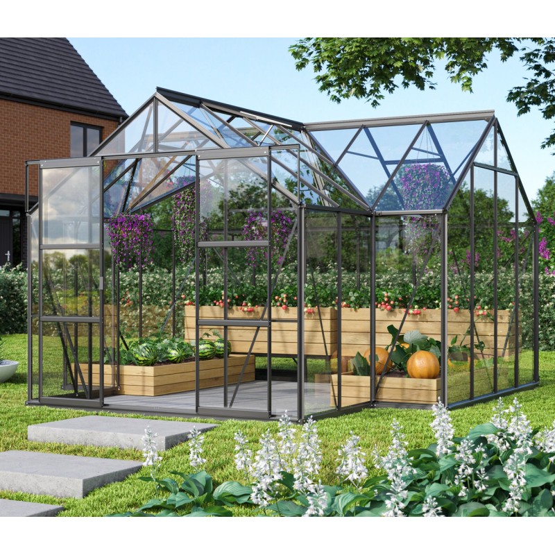 Sirius Drivhus 13 m2 - Sort - 3mm Hærdet Glas - Med Sokkel