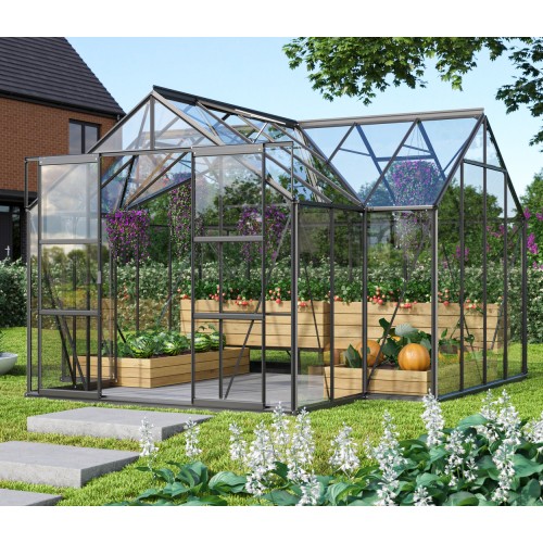 Sirius Drivhus 13 m2 - Sort - 3mm Hærdet Glas - Med Sokkel