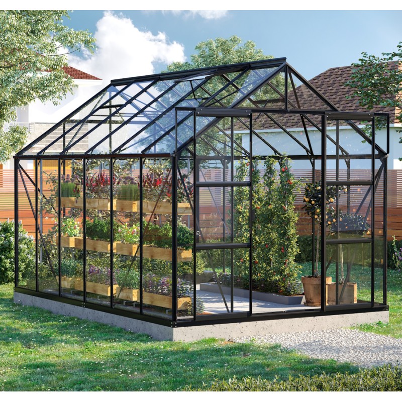Uranus Drivhus 9,9 m2 - Sort - 3mm hærdet glas