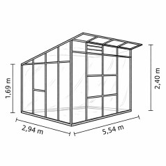 Freya Drivhus 7,6 m2 - Sort - 3mm hærdet glas - Polycarbonat Tag - Med Sokkel