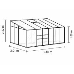 Ida Vægdrivhus 7,8 m2 - Sort - 3mm hærdet Glas - 6mm Polycarbonat Tag
