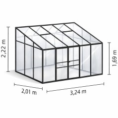 Ida Vægdrivhus 6,5 m2 - Sort - 3mm hærdet Glas - 6mm Polycarbonat Tag