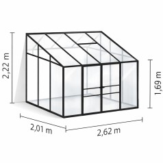 Ida Vægdrivhus 5,2 m2 - Sort - 3mm hærdet Glas - 6mm Polycarbonat Tag