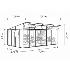 Aphrodite Drivhus 11,5 m2 - Sort - 3mm hærdet glas - Polycarbonat Tag