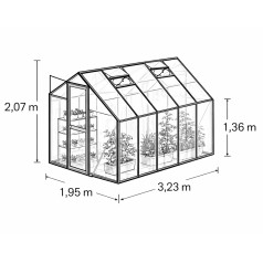 Apollo Drivhus 6,2 m2 - 3mm drivhusglas - Sort - Med sokkel