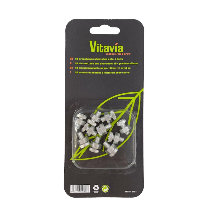 Bolte og møtrikker til drivhus 10 stk. Alu