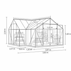 Sirius Drivhus 13 m2 - Sort - 3mm Hærdet Glas - Med Tagrygsdeko /Cresting