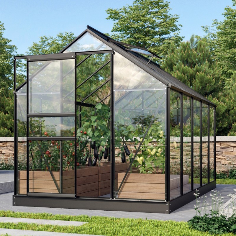 Venus Drivhus 6,2 m2 - Sort - 3mm delt glas - Med Sokkel