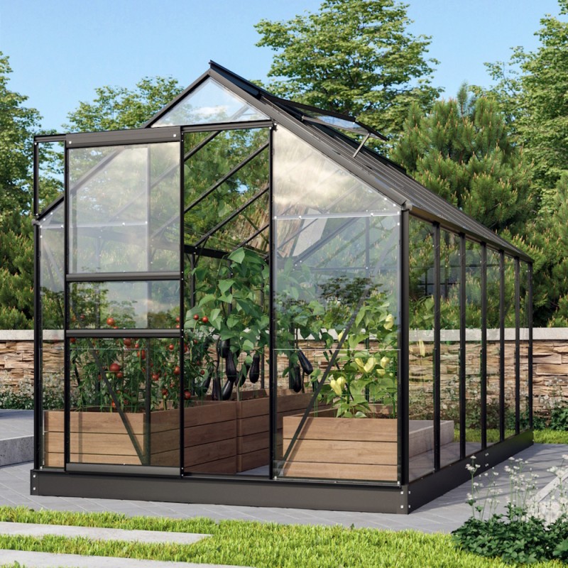 Venus Drivhus 7,5 m2 - Sort - 3mm delt glas - Med sokkel