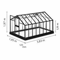 Venus Drivhus 7,5 m2 - Sort - 3mm delt glas - Med sokkel