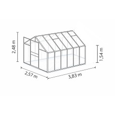 Uranus Drivhus 9,9 m2 med Sokkel - Aluminium - 3mm hærdet glas