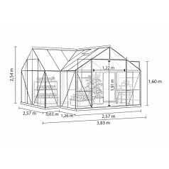 Sirius Drivhus 13 m2 - Aluminium - 3mm Hærdet Glas - Med Sokkel