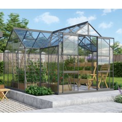 Sirius Drivhus 13 m2 - Antrasit - 3mm Hærdet Glas - Med Sokkel