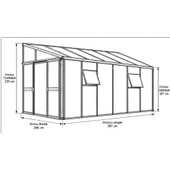 Helena Drivhus 8,6 m2 - Sort - 3mm hærdet glas - 10 mm Polycarbonat Tag