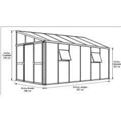 Helena Drivhus 10,2 m2 - Sort - 3mm hærdet glas - 10 mm Polycarbonat Tag