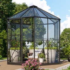 Hera Drivhus 4,5 m2 - Sort - 3mm hærdet glas - m. sokkel