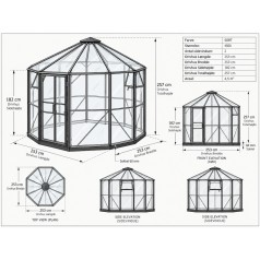 Hera Drivhus 4,5 m2 - Sort - 3mm hærdet glas - m. sokkel