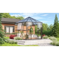 Hera Drivhus 9m2 - Sort - 3mm hærdet glas - 6 mm polycarbonat tag - m. sokkel